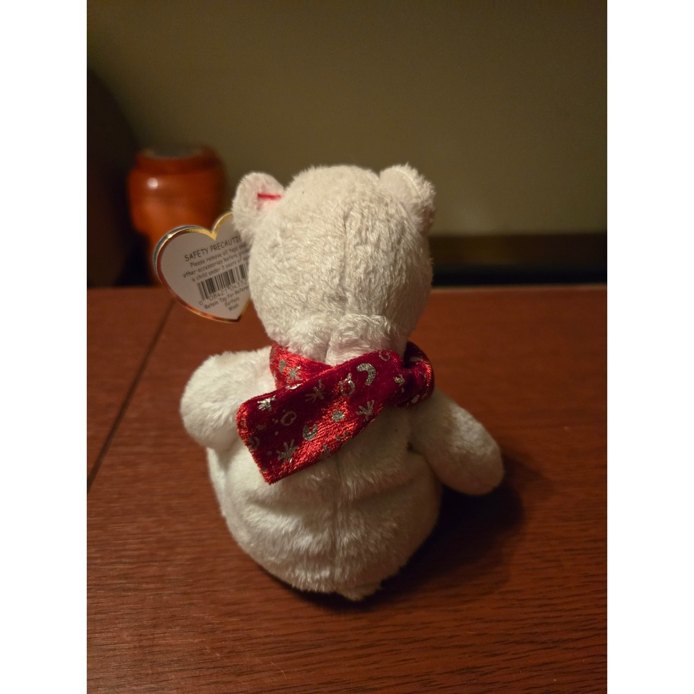 Ty Beanie Baby 1999 Holiday Teddy White Bear Red Snowflake Scarf 2000 Tag 4262 - Picture 3 of 5